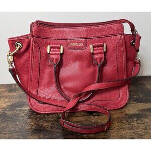 Vintage London Fog Red Leather Handbag Purse Gold Hardware Shoulder Bag Tote